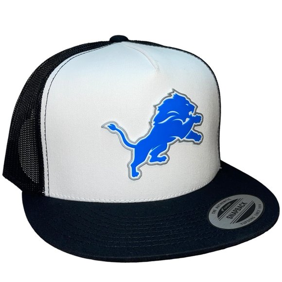 Detroit Lions YP Snapback Flat Bill Trucker Hat- White/ Black - Picture 3 of 4